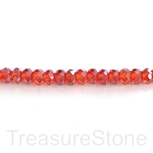 Bead, Cubic Zirconia, red, 6x8mm faceted rondelle, 8 inch, 40