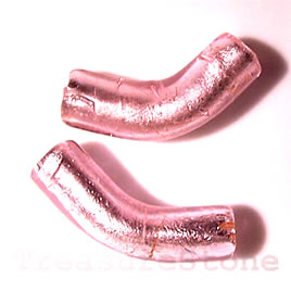 Bead, lampworked glass, pink, 8x32mm curve tube. each