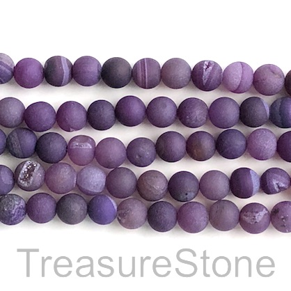 Bead, Druzy Agate (dyed), mid purple, matte, 8mm round. 15.5"