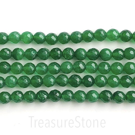 Bead, jade (dyed), emerald green, 8mm, faceted round. 15", 47pcs