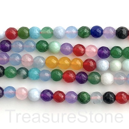 Bead, agate(dyed),8mm faceted round, mixed colours. 14.5", 46pcs