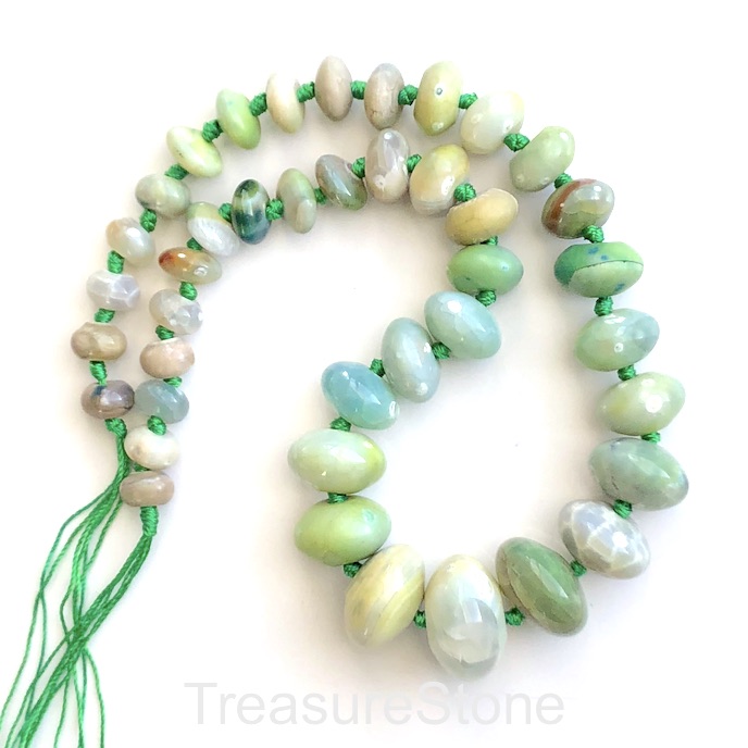 Bead, green agate, dyed, graduated rondelle, 10 to 22mm. 40 pcs