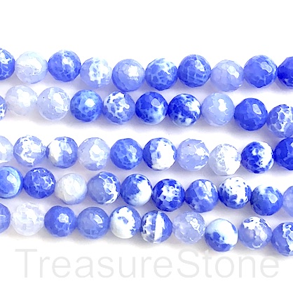 Bead, fire agate, dyed, light blue, 8mm faceted round.14.5", 47