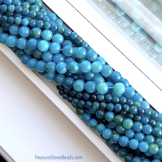 Bead, jade, dyed, apatite blue, 8mm round. 15.5", 49pcs - Click Image to Close