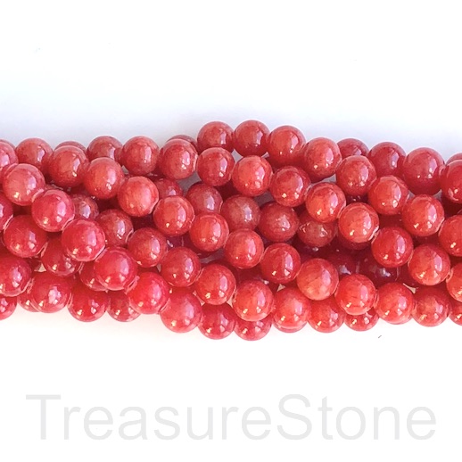 Bead, jade (dyed), cranberry, 8mm, round. 15.5-inch, 50pcs