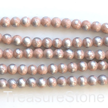 Bead,jade (dyed),cream/nude colour,silver foil, 8mm round,16",49