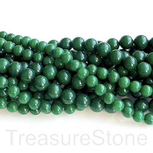 Bead, dyed jade, dark emerald green, 6mm round. 15-inch, 62pcs