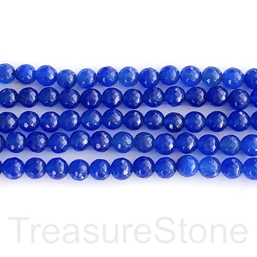 Bead, jade (dyed), mid blue, 8mm, faceted round. 15-inch, 47pcs