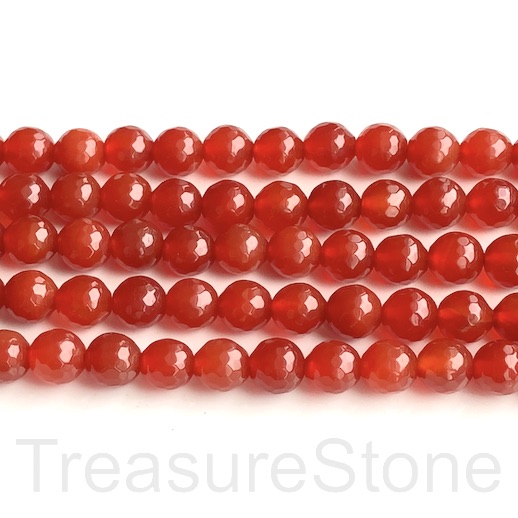 Bead, jade (dyed), warm red, 8mm, faceted round. 15-inch, 46pcs