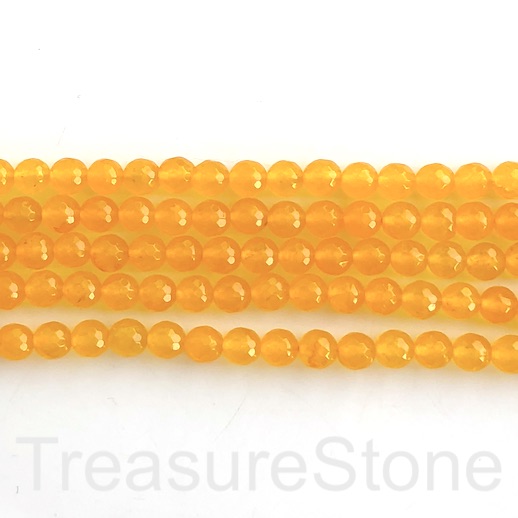 Bead, jade (dyed), gold yellow, 8mm faceted round. 16", 46 pcs