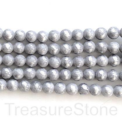 Bead, jade (dyed),light grey, silver foil, 8mm round, 16", 49pcs