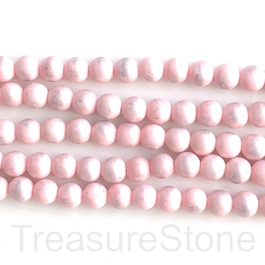 Bead, jade (dyed), light pink, silver foil, 8mm round, 16", 49pc
