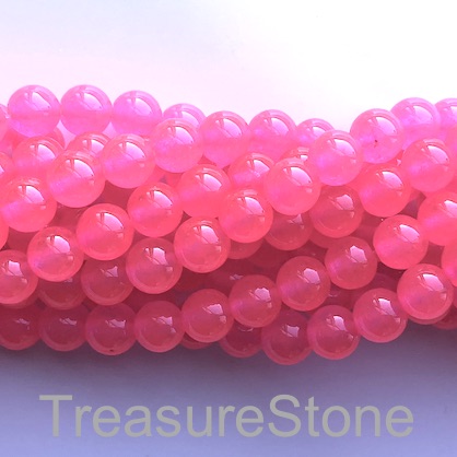 Bead, jade (dyed), neon pink, 8mm, round. 15-inch, 48 pcs