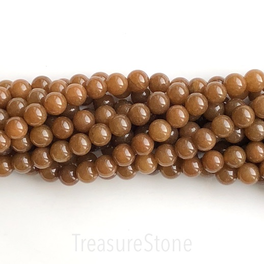Bead, dyed jade, old mustard brown, 8mm round. 15-inch/ 47pcs