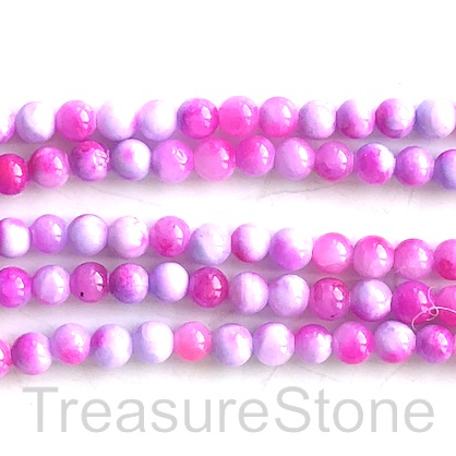 Bead, jade (dyed), pink, light purple, 6mm round. 15.5", 66
