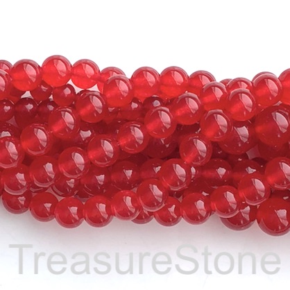 Bead, jade (dyed), red, 10mm, round. 15", 37pcs