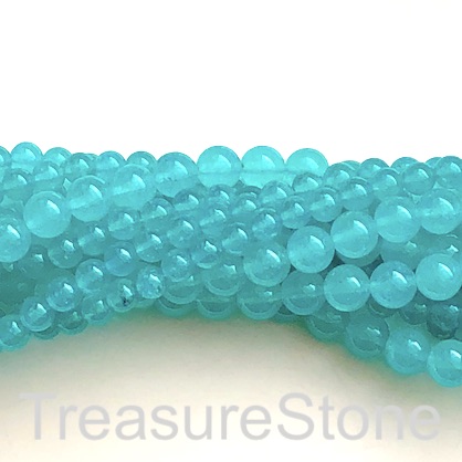Bead, jade (dyed), rich turquoise, 6mm, round. 15", 47 pcs