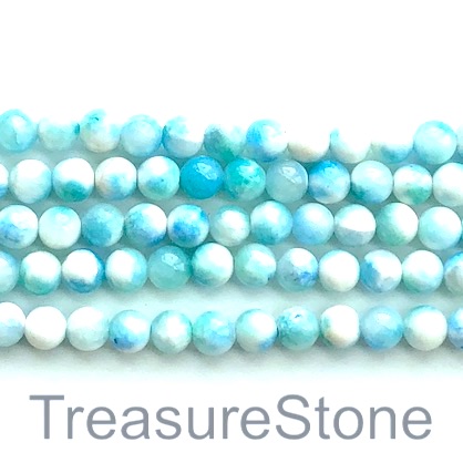 Bead, jade (dyed), white, blue, 8mm round, 16-inch, 48pcs - Click Image to Close