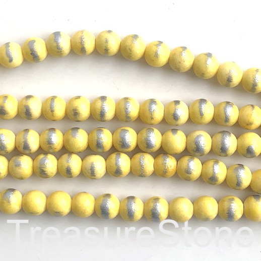 Bead, jade (dyed), yellow, silver foil, 8mm round, 16", 49pcs