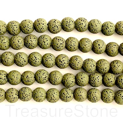 Bead, olive green lava (dyed), about 8mm round. 15.5", 50pcs