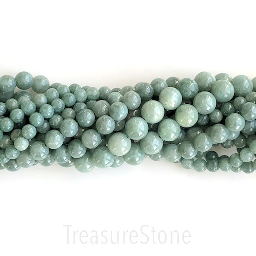 Bead, dyed quartz, light moss green, 8mm round. 15.5-inch, 48pcs