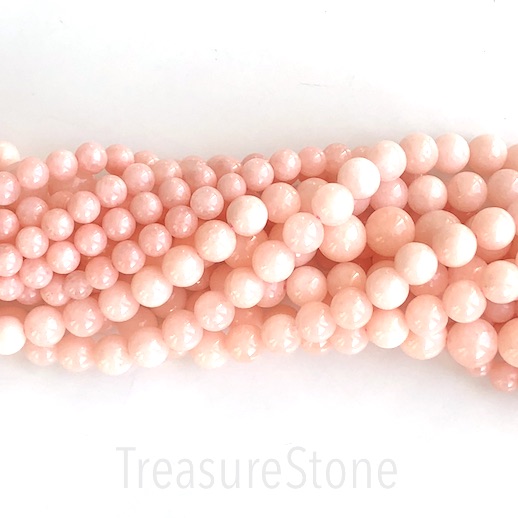 Bead, dyed quartz, light peach pink, 8mm round. 15.5-inch, 47pcs