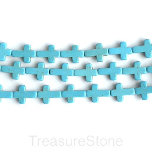 Bead, synthetic turquoise, 12x17mm cross. 16.5", 26pcs