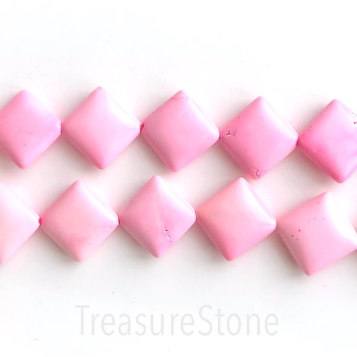 Bead, dyed turquoise, 25mm flat diamond, pink. 16-inch, 16pcs - Click Image to Close