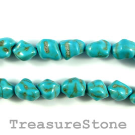 Bead, dyed turquoise, 9x11 nugget. 15.5-inch