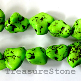 Bead, dyed turquoise, lime green, 18 mm nugget. 16-inch strand.