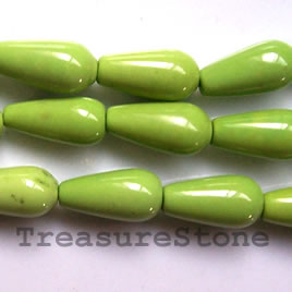 Bead, dyed turquoise, olivine, 7x14mm teardrop. 16-inch strand.