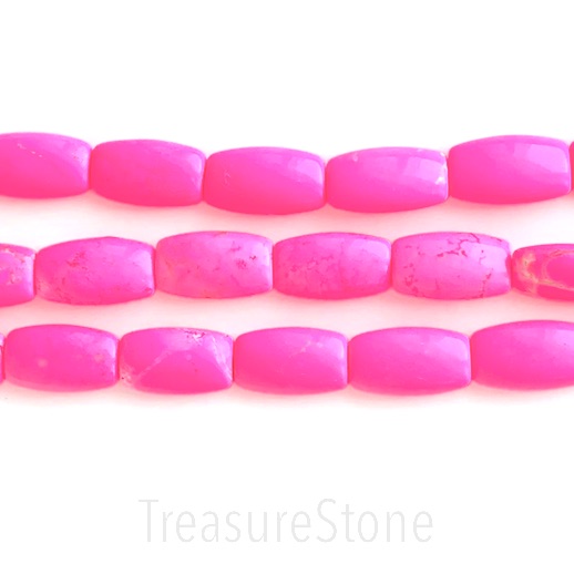 Bead, dyed turquoise, 15x25mm rectangle, neon pink. 16", 15pcs