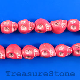 Bead, dyed turquoise, 8x11mm skrll, pink. 16-inch - Click Image to Close