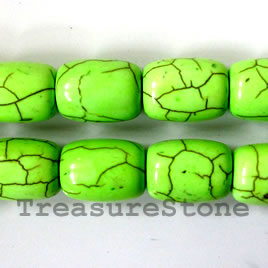 Bead, dyed turquoise, lime green, 15x19mm drum. 16-inch.