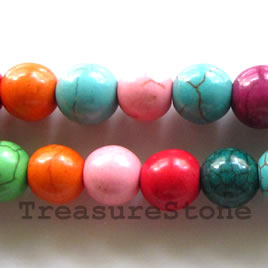 Bead, dyed turquoise, mixed color, 10mm round. 16-inch strand
