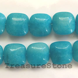 Bead, jade (dyed), blue, 16mm puffed square. 16-inch.