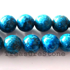 Bead, medical stone, maifanite, blue (dyed), 12mm round. 16"