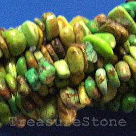 Bead, dyed turquoise, green, chip. 15.5-inch strand.