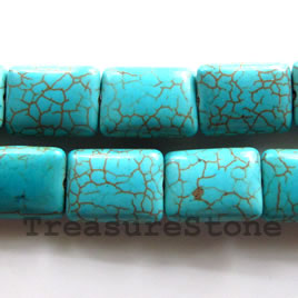 Bead, dyed turquoise, 12x15mm flat rectangle. 16-inch strand.