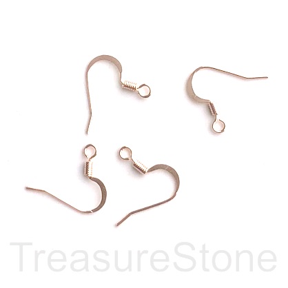 Earwire, rose gold-plated brass, with coil, pkg of 10 pairs