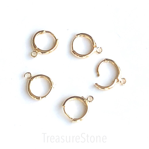 Earwire, gold-plated brass,Huggie Earring Hooks, 3 pairs