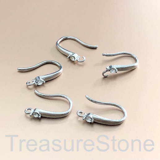 Earwire, rhodium silver plated brass, fishhook, diamond. 3 pairs