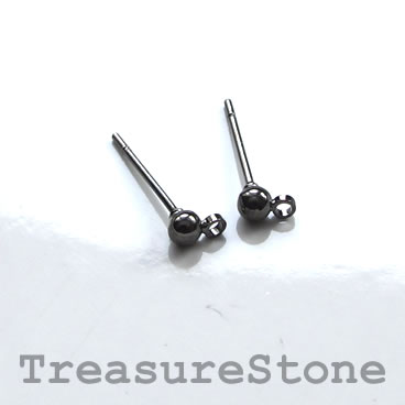 Ear stud, black-colored brass,3mm ball with closed loop.12 pairs