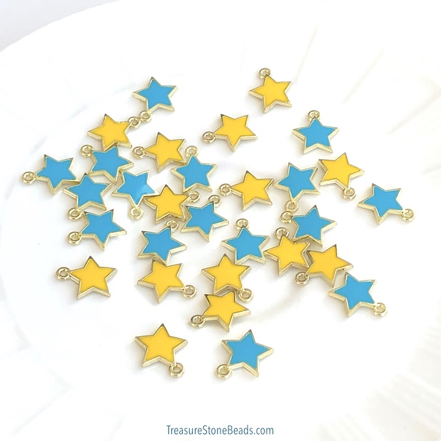Charm / Pendant, 12mm blue star, gold, Enamel. pack of 4