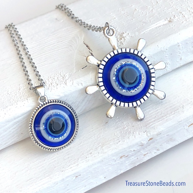 Necklace, 18" silver chain, evil eye. each
