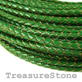 Cord, faux leather, braided round, green, 3mm. 1 meter