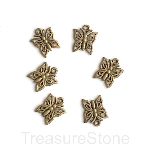 Charm, brass-finished, 12x14mm butterfly. Pkg of 12.
