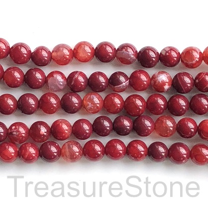 Bead, fire agate, dyed, cool red, 8mm round. 15.5", 48pcs