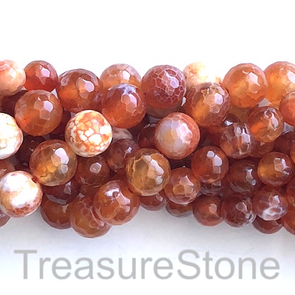 Bead, fire agate, dyed, warm red, 8mm faceted round.14.5", 47