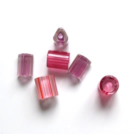 Bead, Fire Design cane glass, mixed 2, 10x9mm tube. Pkg of 2